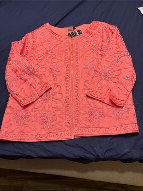NWT Izaro Coral Pink Floral Embroidered Blazer Boho Jacket XL- L24